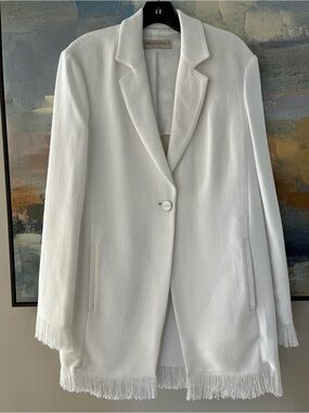 Emilio Pucci White Fringe-Hem Single-Button Blazer Size 40